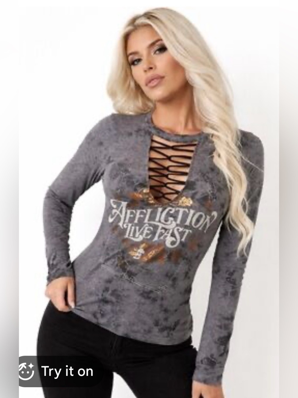 Affliction stop Live Fast Women Lace Up 90s Y2K Large Gray Edgy Sexy